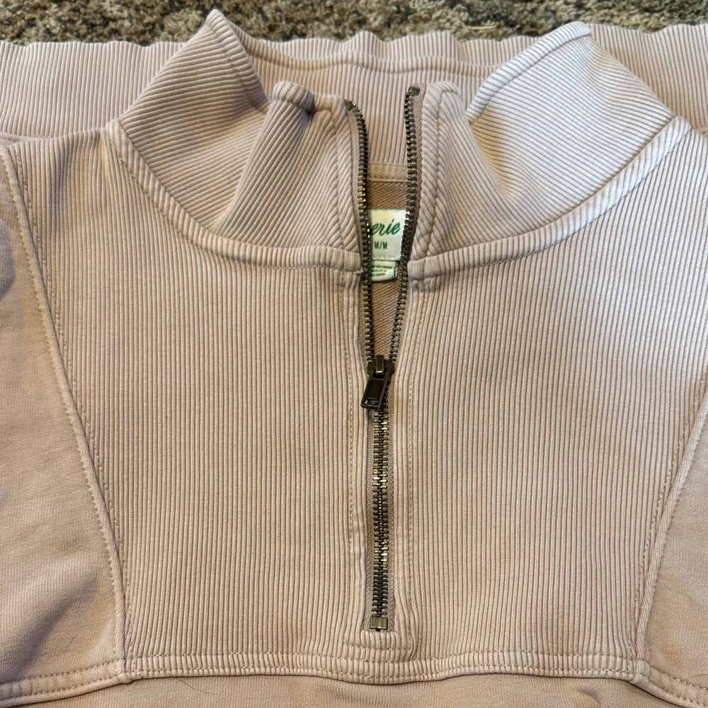 Aerie Women's Zip-Up Sweater - Pink Tan - Picture 4 of 5